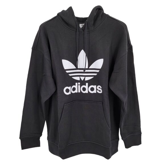 Adidas Originals Hoodie Womens Large Black White Trefoil Pullover Sweatshirt NEW - Picture 8 of 16